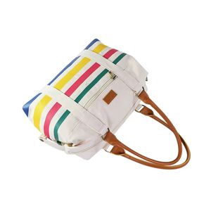Bolso de Mano de Lona con Rayas Clásicas, Estilo Inglés, Colores Personalizados, Bordado con Diamantes, Cierre de Dos Cremalleras, para Mujer - Product Image 4