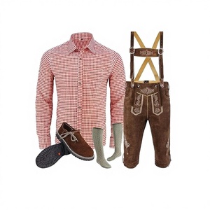 Tenue de l'Oktoberfest bavaroise festive pour hommes, grande taille, 5 pièces : Lederhosen, chemise, bretelles, style alpin - Product Image 1