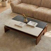 Table basse rectangulaire minimaliste italienne en marbre naturel, plateau combiné, écologique, personnalisable, table de salon de luxe