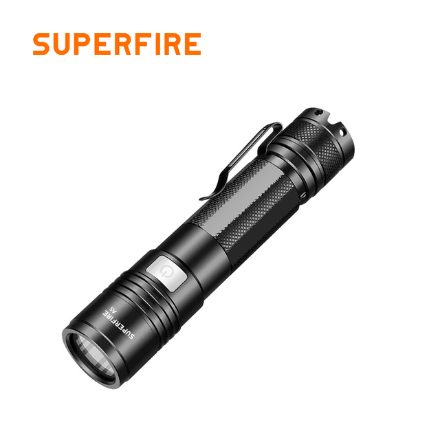 SUPERFIRE Promotional Tools USB Rechargeable Aluminum Alloy IP44 Waterproof LED Flashlight 490 Lumens 195M Beam Distance 6000K