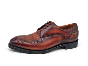 Chaussures Oxford marron pour hommes en cuir véritable gaufré croco, à lacets, habillées, classiques, style Brogue, doublure en peau de porc, semelle en caoutchouc durable - Product Image 4