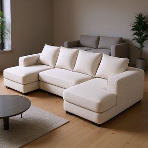 Conjunto de sofá moderno en forma de U, tapizado en tela beige con relleno de esponja para sala de estar de apartamento. - Product Image 2