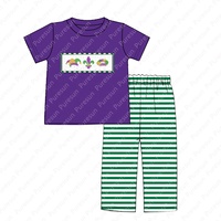 Enfants Mardi Gras Chemise smockée en gros Garçons Cajun Vacances Broderie Vêtements Personnalisés Toddler Boy Polos