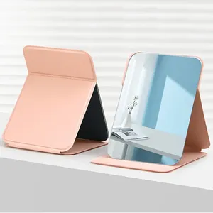 Draagbare Pu Make-Up Spiegel Handheld Opvouwbare Lederen Anti Slip Pocket Spiegel Buitenshuis Accessoires Reis Compacte Spiegel