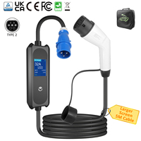 Cargador Portátil para Vehículos Eléctricos de 7kw, 32A, con Pantalla LCD/LED Ajustable, Tipo 2 a Enchufe CEE, Cable de 5m, Directo de Fábrica