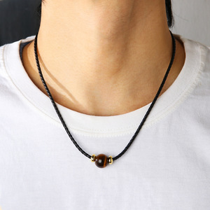 朋克长链虎眼天然石材吊坠项链合金珠子简约男女项链 - Product Image 2