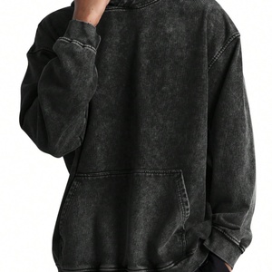 Sudadera de Invierno de Alta Calidad, Tejida, de 500 g/m², con Lavado Ácido, Estilo Desgastado, Oversize, Corta, 100% Algodón, con Bolsillo para Letras Personalizadas - Product Image 1