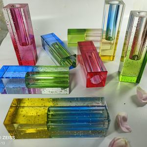 현대 간단한 북유럽 색상 크리스탈 유리 꽃병 장식품 사각형 기둥 거품 꽃 세트 가정 장식 - Product Image 3