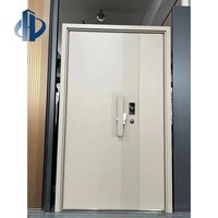 Porte d'entrée mère-fils en aluminium moulé style crème, à 3/7 sections, avec bande rainurée verticale encastrée, sécurité intelligente, sur mesure