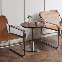 Table basse moderne Botai Moonlit, design nordique, base en acier inoxydable, plateau en placage de bois, imperméable, résistante aux taches, petite table de salon