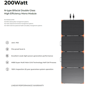 แผงโซลาร์เซลล์แบบพับได้ 200W โมโนคริสตัลไลน์ซิลิคอน พร้อมประสิทธิภาพ 20% ชาร์จผ่าน USB สำหรับโซลูชั่นการชาร์จมือถือกลางแจ้ง - Product Image 6