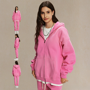 사용자 정의 하이 퀄리티 스트리트웨어 후디 빈 집업 빈티지 더블 레이어 산성 워시 태양 퇴색 고민 포켓 후드 - Product Image 2