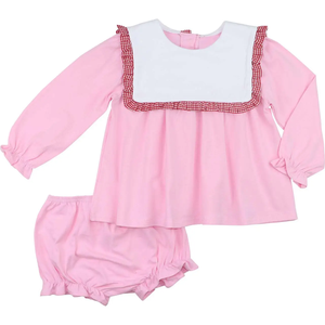 Monogrammed Valentinstag Mädchen Outfit Lätzchen Rüschen Kragen Rosa Baumwolle Baby Mädchen Stram pler Kleinkind Bloomer Set Kleine Mädchen Kleider - Product Image 2