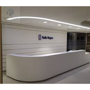 Thanh lịch Vòng đường cong thiết kế màu trắng bề mặt rắn <span class=keywords><strong>Acrylic</strong></span> bàn tiếp tân - Product Image 1