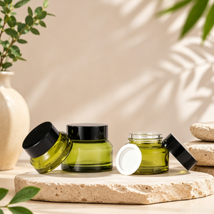 Tarros de Crema de Vidrio Esmerilado Ámbar Verde de 15g, 30g, 50g con Tapas Negras/de Madera, Envases Cosméticos Vacíos para Crema Facial, Loción, Cuidado de la Piel - Product Image 3