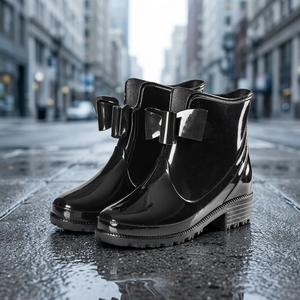 Bottes de pluie imperméables et respirantes pour femmes, couleur unie, avec boucle mignonne, élégantes, décontractées, antidérapantes, nouvelle collection été-automne - Product Image 3