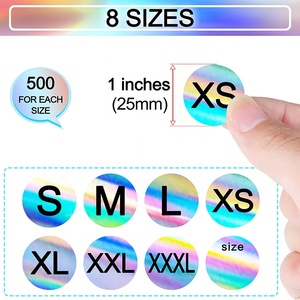 Stiker ukuran holografis kustom XS/S/<span class=keywords><strong>M</strong></span>/L/XL/2XL/3XL Label perekat antiair untuk kemasan garmen - Product Image 4