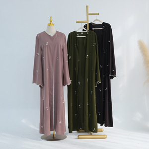 Abito Ramadan alla Moda di Dubai in Tessuto Nida con Ricami Floreali Arabi, <span class=keywords><strong>Abaya</strong></span> Aperta Modesta, Fornitura Diretta dalla Fabbrica Yibaoli - Product Image 4
