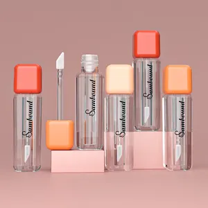 Aangepaste Luxe Cosmetische Containers Rose Goud Roze Vierkante Vloeibare Lippenstift Verpakking Lege Lipgloss Buis Met Borstel