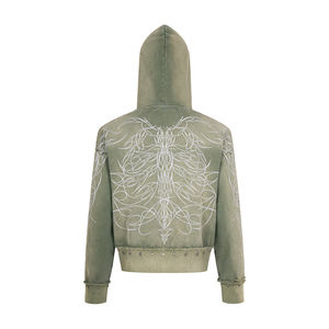 KingSen Vente en gros Sweat à capuche zippé pour homme, hiver, brodé, surdimensionné, effet pierres, en molleton French Terry délavé au procédé Monkey Washed, en coton respirant, coupe ample - Product Image 5