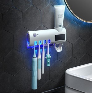 Wall Mounted <b>Square</b> Plastic Two-Piece Toothpaste Dispenser and Bathroom Accessory Set <b>Battery</b> Powered No Drilling Required - Product Image 1