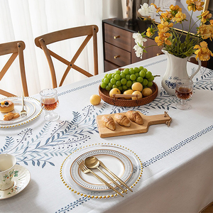 Tovaglia rettangolare in <span class=keywords><strong>cotone</strong></span> e lino con ricami eleganti e macramè, dal design moderno e semplice, per decorazioni domestiche e feste. - Product Image 2