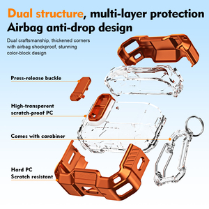 Étui de protection pour <span class=keywords><strong>AirPods</strong></span> Pro <span class=keywords><strong>3</strong></span>, étui de luxe antichoc pour écouteurs, verrouillage de sécurité, coque rigide transparente en PC avec mousqueton - Product Image 4