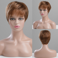 Perruque Courte Ondulée Naturelle en Gros, Haute Qualité, 30% Cheveux Humains 70% Cheveux Synthétiques Mélangés pour Femme, Tissage de Cheveux Brun Clair avec Dentelle