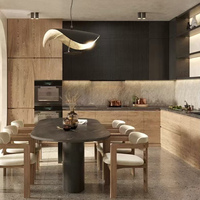 Meubles de cuisine modulaires sur mesure en chêne blanc européen, placage en bois massif teinté en érable et noyer de style rustique américain, avec robinet et charnières