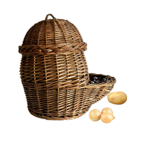Panier de rangement classique en osier avec couvercle et poignée, robuste, pour fruits, pique-niques, pommes de terre et oignons