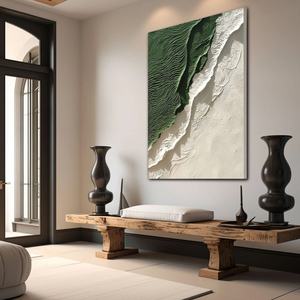 Peinture à l'huile peinte à la main, nature morte abstraite verte et blanche, texture épaisse 3D, décoration murale sur toile, cadeau de pendaison de crémaillère - Product Image 6