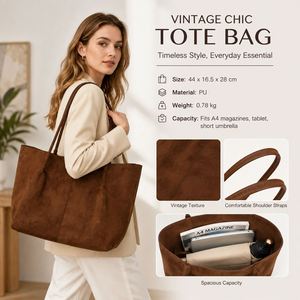 Sac fourre-tout en faux daim doux pour femme, grande capacité, sac à bandoulière décontracté pour l'automne et l'hiver, vente en gros - Product Image 1