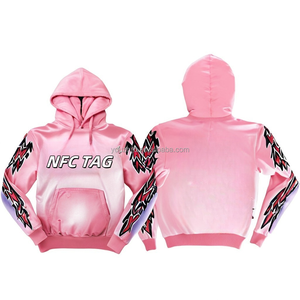 Sweat-shirt d'hiver pour homme avec étiquette NFC, capuche rouge et motif flamme blanche, fermeture éclair intégrale, streetwear, taille grande, coupe ample - Product Image 4
