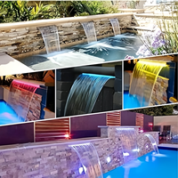 Cascade de piscine en acier inoxydable 304 avec éclairage LED, déversoir résistant à la corrosion pour piscines à eau salée