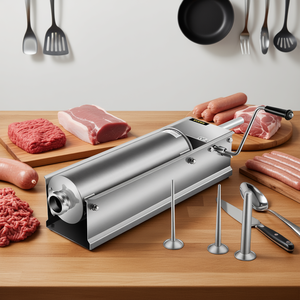 VZYOR Embutidora de Salchichas Horizontal de 7L, Rellenadora de Carne Manual de Acero Inoxidable con 5 Boquillas para Uso Comercial y Doméstico - Product Image 2