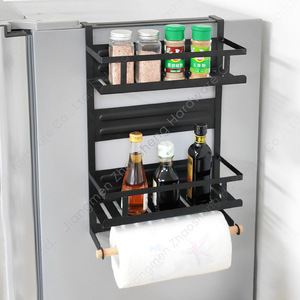 Fridge Organizer Magnetic Shelf Black 2 Tier Hanging <b>Kitchen</b> Storage For Condiments And <b>Paper</b> Towel Roll - Product Image 1