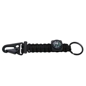 Multipurpose Emergencies Camping Survival Compass Flint Ferro Rod Metal Hook Keychain with Scraper