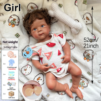 21'' Lockiges Braunes Haar Betty Mädchen Vollsilikon-Reborn-Puppe mit Schnuller Kleines Baby für Kinder Sammler Künstler