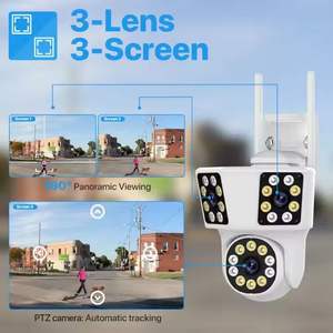 Wifi户外3镜头3屏幕运动跟踪PTZ视频监控摄像机双镜头防水安全知识产权摄像机系统 - Product Image 2
