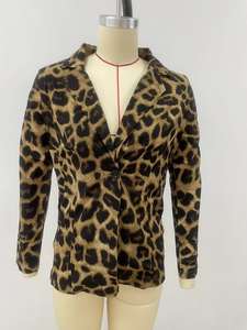 <span class=keywords><strong>Blazer</strong></span> de Moda al por Mayor con Estampado de Leopardo Animal en Color Bronceado y Negro para Mujer - Product Image 4