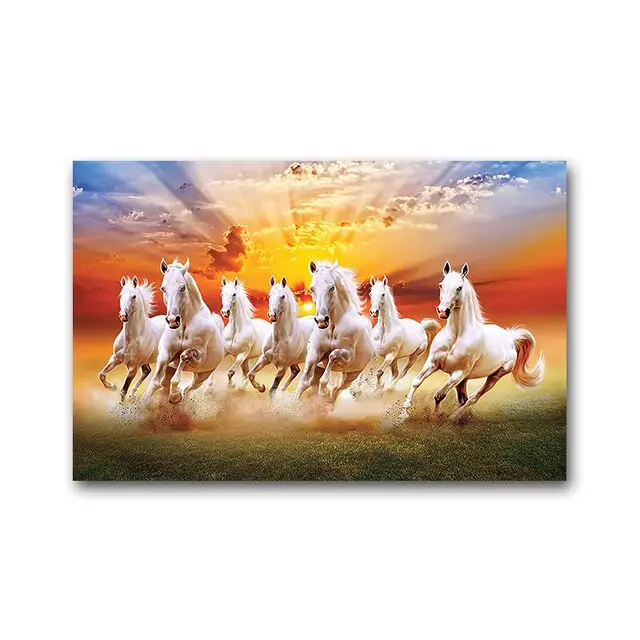 Modern Custom Large White Running Horses Canvas Wall Art Decor Printed Oil Painting Poster Prints for Home Living Room