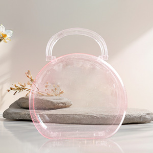 Transparent Pink Jewelry Storage Box 2L Portable Covered Craft Toy Makeup Organizer Handbag Style - Product Image 2
