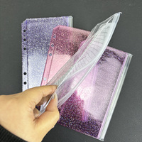 Bargeld-Einsteckhüllen A6 Glitzer PVC 6-Ring Budget-Ordner-Einlagen mit 2 Taschen Bargeld-Sparorganizer mit Tracker-Blattfach