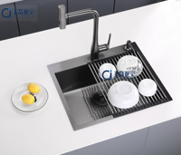 Évier de cuisine moderne de luxe 6050 à cuve unique en acier inoxydable SUS304 noir brossé, montage en surface, fait à la main