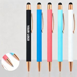Wholesale 1.0mm Laser Engraved Aluminum Barrel Logo Metal Ballpoint Pen with <b>Rubber</b> <b>Spray</b> Advertising Touch Screen Colorful - Product Image 1