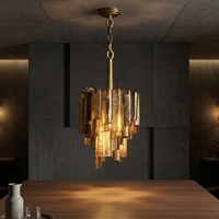Lustre vintage en verre de Murano, luminaire suspendu cylindrique ambré, éclairage de plafond, lustre pour salon