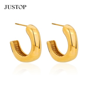 Pendientes de aro de moda OEM/ODM, impermeables, de acero inoxidable, chapados en oro, hipoalergénicos, proveedor de joyería de moda, perforación de orejas - Product Image 1