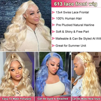 Perruque frontale transparente HD 13x4 de 16 à 30 pouces, cheveux humains vierges, densité 250%, blonds, lisses, longs, pour femmes
