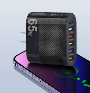 อะแดปเตอร์ชาร์จโทรศัพท์แบบขายดีที่สุด 65W 3.5A 5USB +1 ช่องเสียบ Type C หัวปลั๊ก EU UK US สำหรับ Samsung iPhone ชาร์จเร็ว PD สำหรับการเดินทาง - Product Image 3