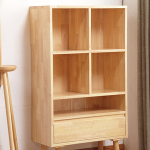 Nordic Style Solid Wood Bookshelf With <b>Drawers</b> Living Room <b>Storage</b> Shelf Rectangle Standing Type Eco Friendly Organization - Product Image 3